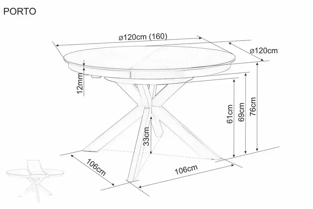 Стол обеденный SIGNAL PORTO Ceramic бежевый Taj Mahal/черный 120-160/120