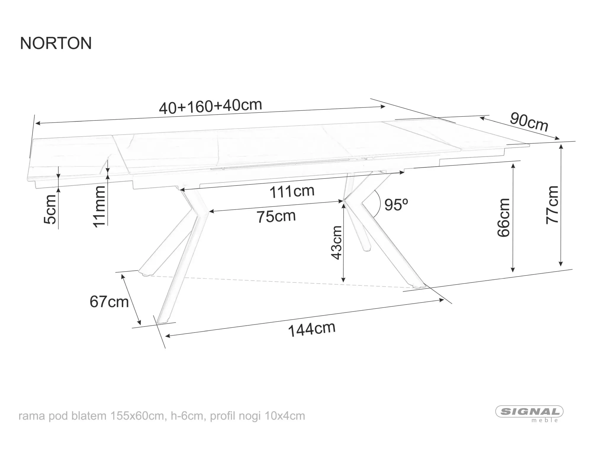 Стол обеденный SIGNAL NORTON травертин/черный 160-240/90