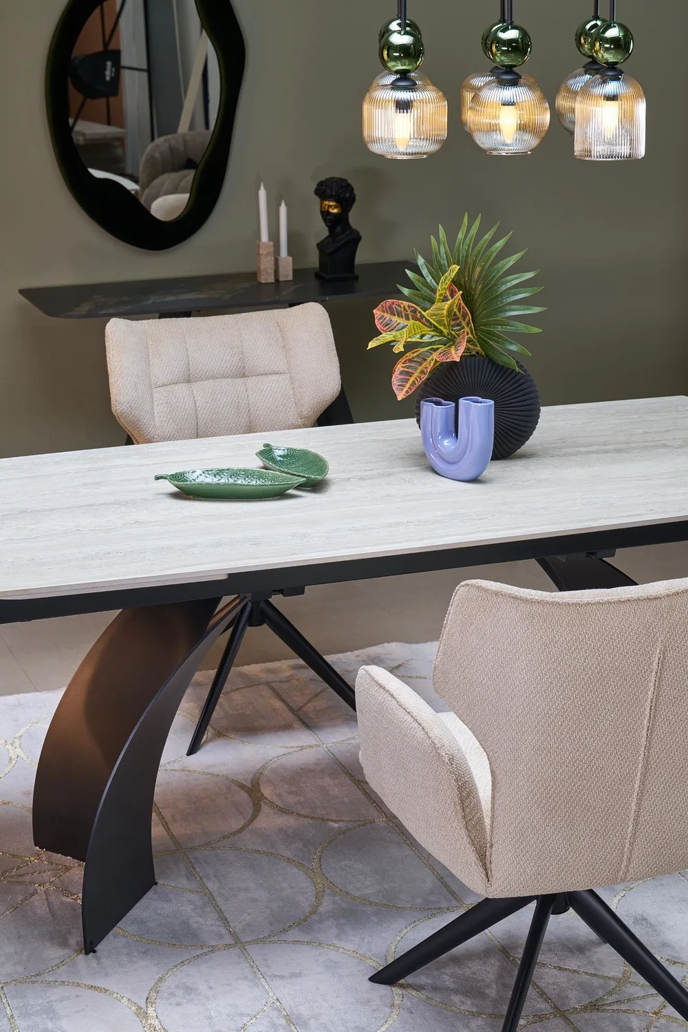 Стол обеденный HALMAR VITRUS светлый травертин/черный 180-260/90