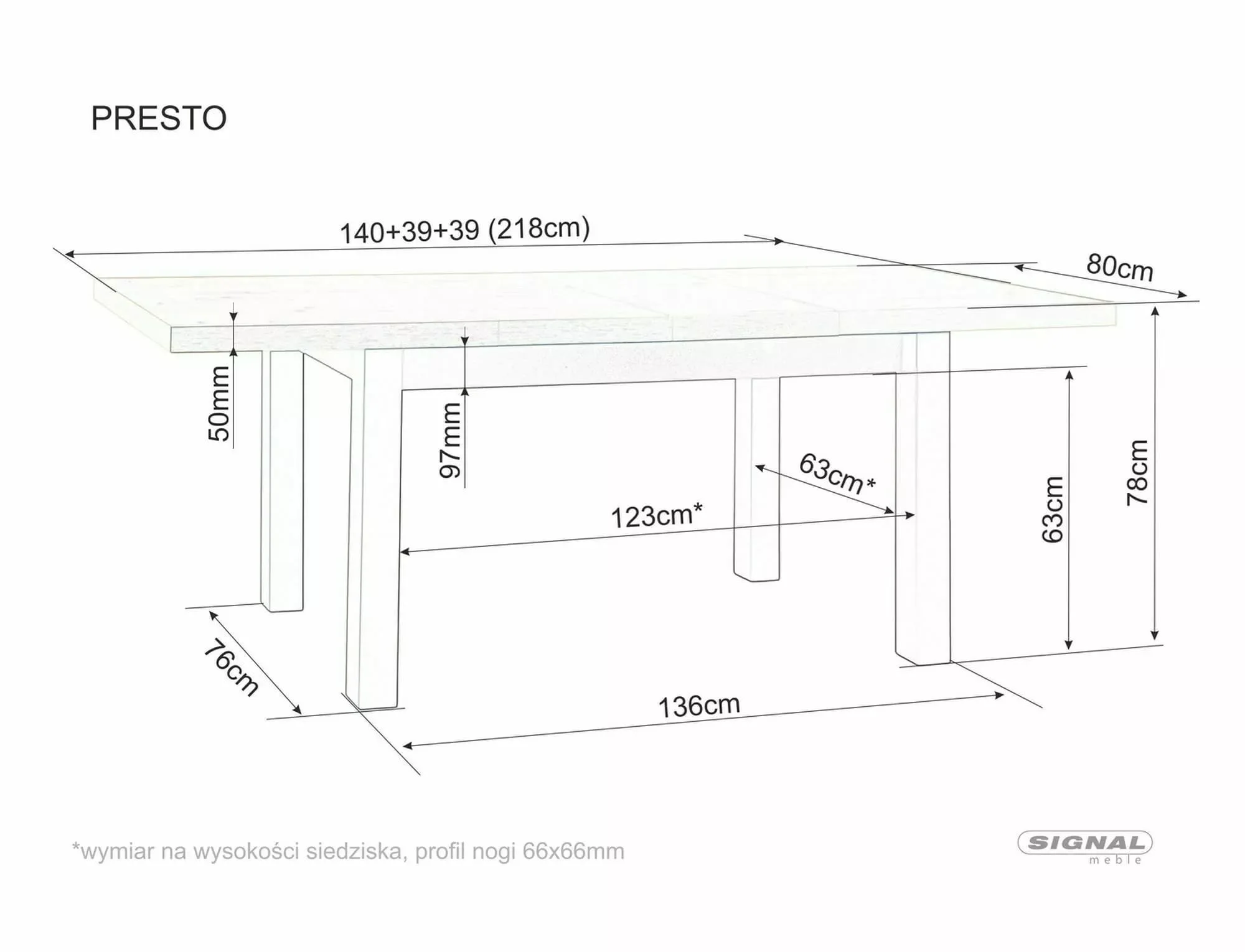 Стол обеденный SIGNAL PRESTO дуб артизан/черный 140-218/80
